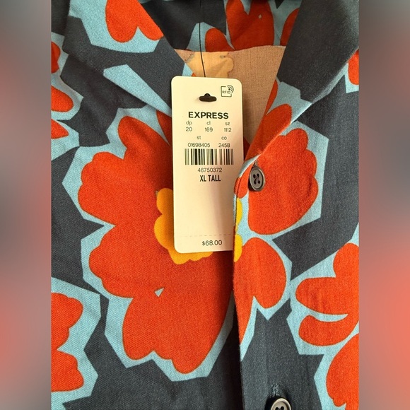 Express Men’s Graphic Floral Button Down Short Sleeve Shirt - Picture 5 of 6